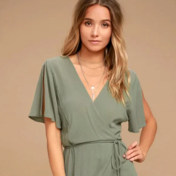 slim fit dress slacks Olive Green Satin Maxi Evening Dress SOLENE main image 0